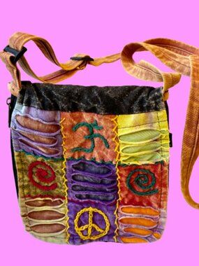 Colorful Patchwork Boho Hippie Crossbody Bag Flap Zip Expandable Made in Nepal